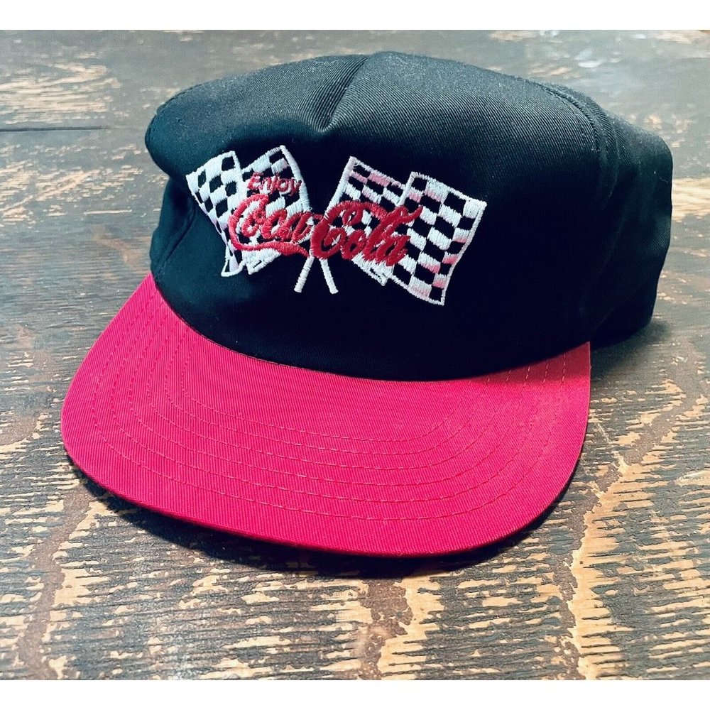 Vintage Coca Cola Racing Hat Winston Brand SnapBack Checkered Flag USA Made
